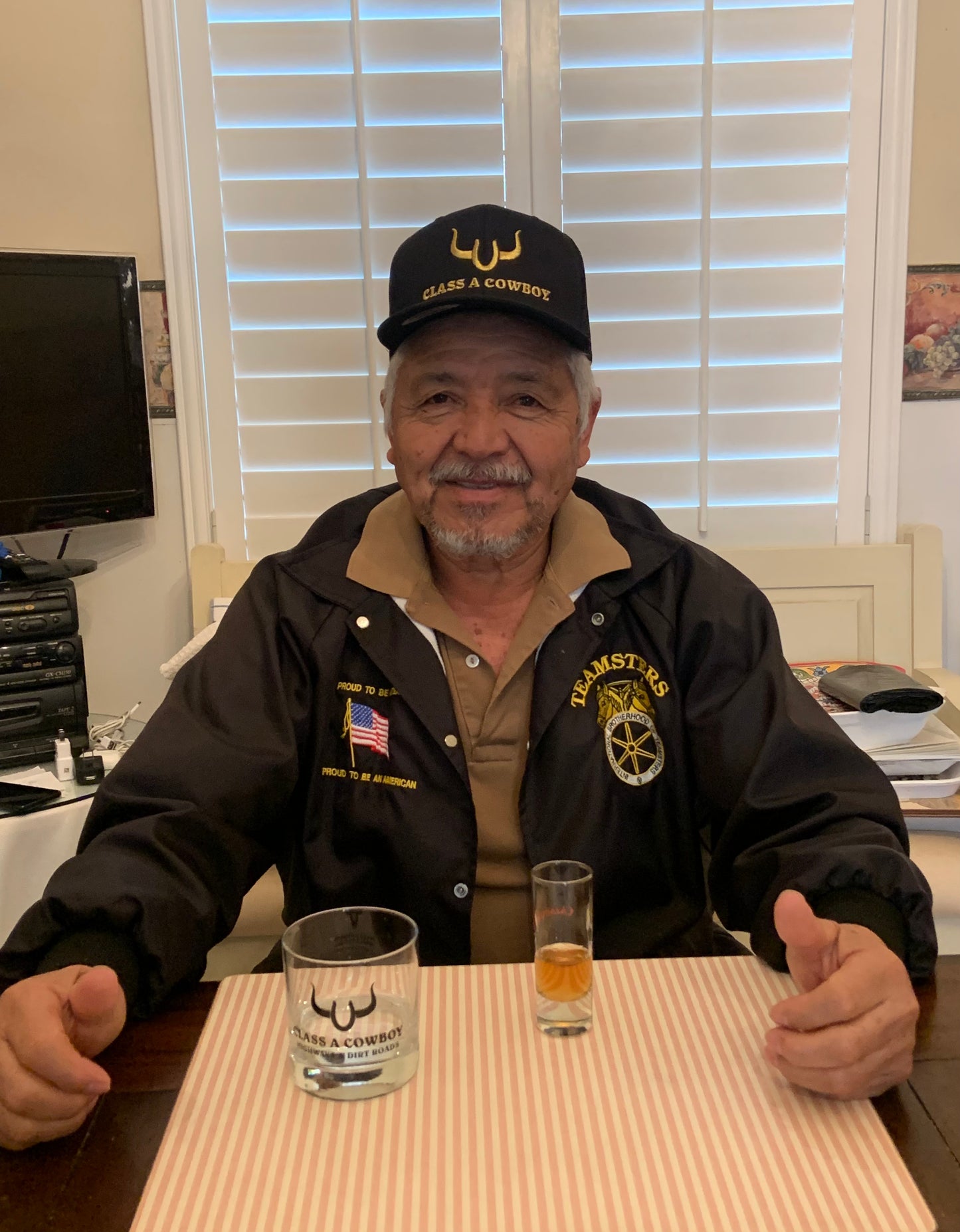 For the Master Trucker in your life,black & Gold Trucker Hat + 11oz whiskey glass.