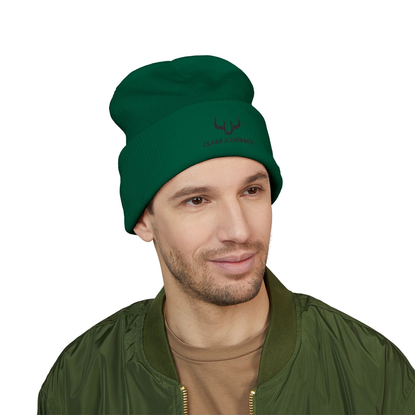 Classic Cuffed Beanie — "Class A Cowboy" Embroidered Western Knit Hat