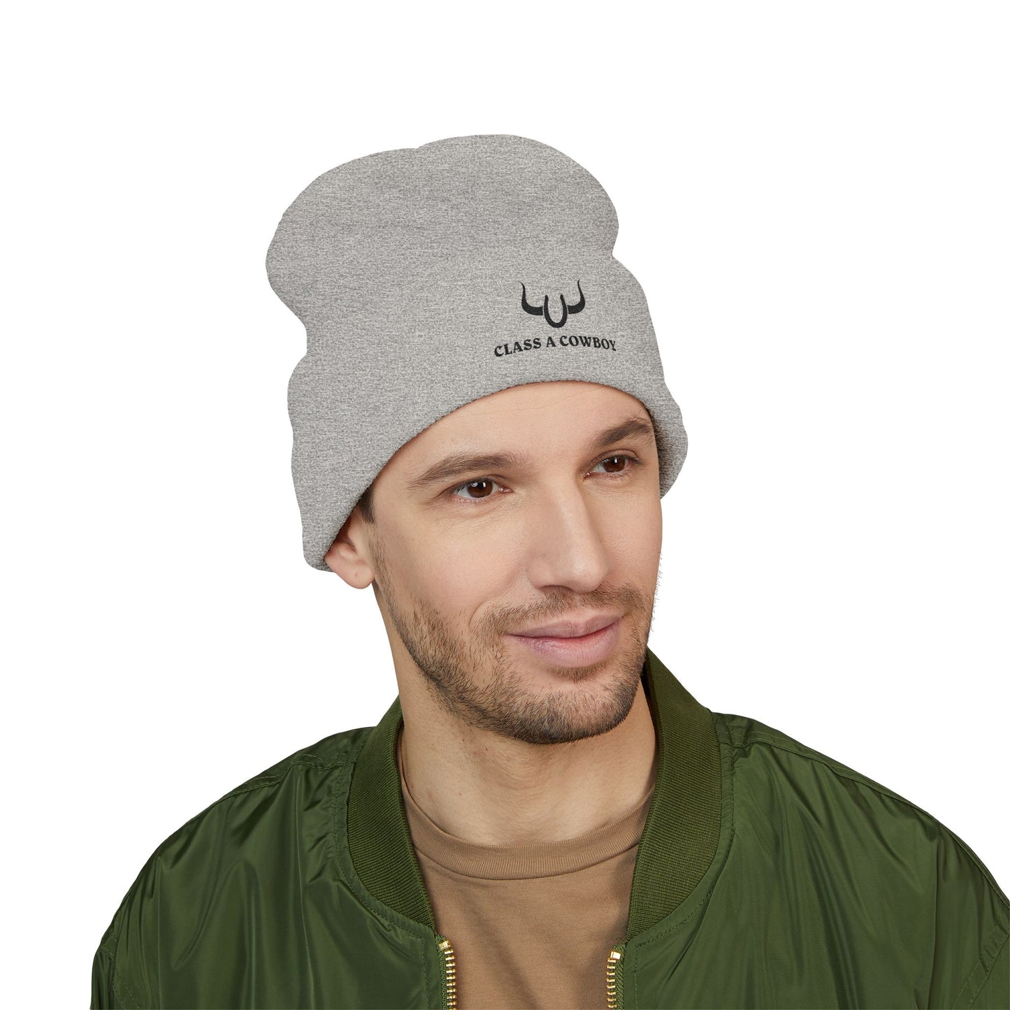 Classic Cuffed Beanie — "Class A Cowboy" Embroidered Western Knit Hat