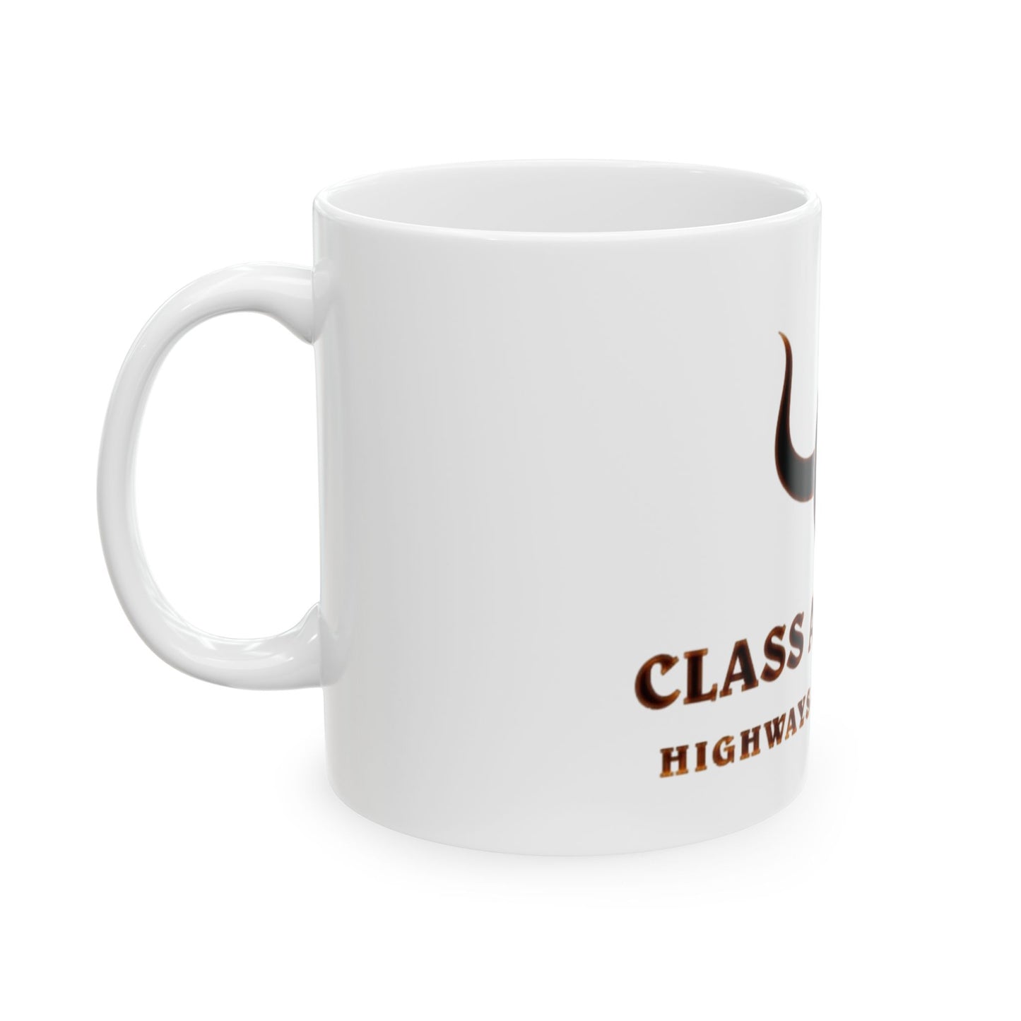 Class A Cowboy Ceramic Mug — Horseshoe with Horns Design (11oz, 15oz)