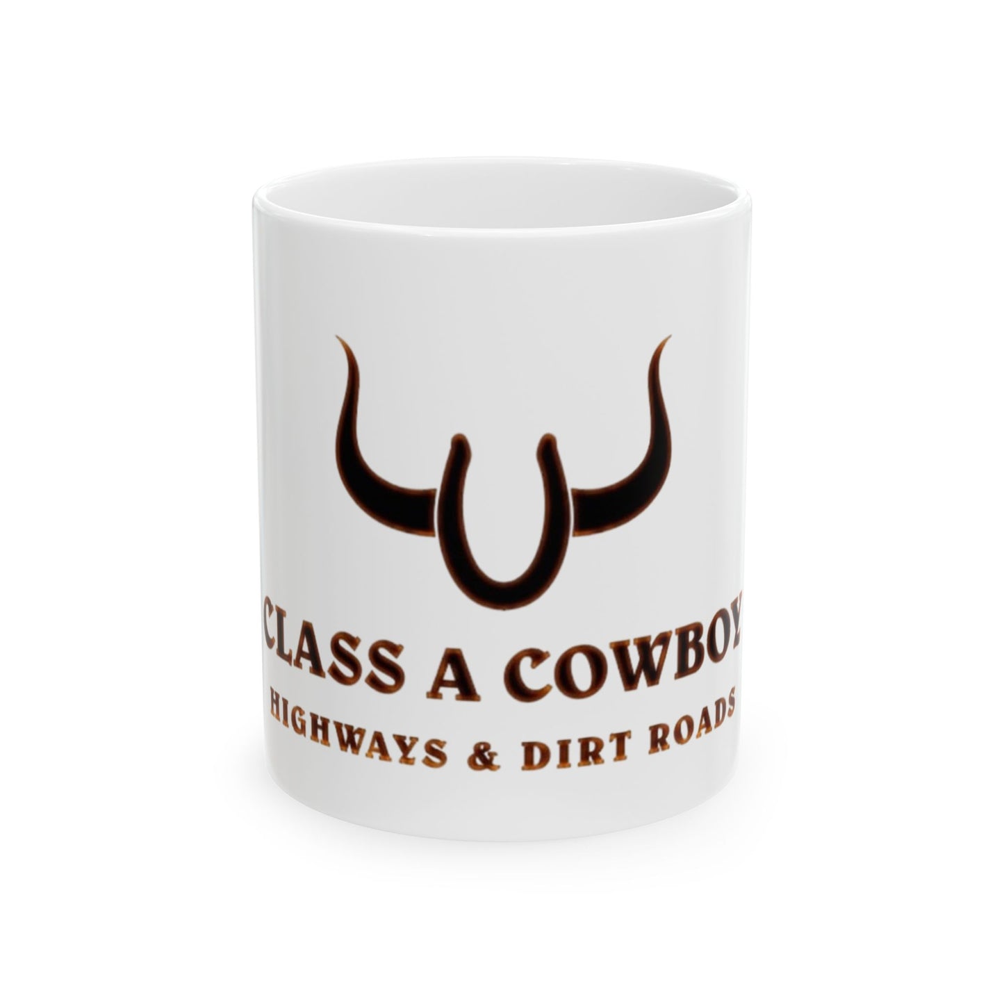 Class A Cowboy Ceramic Mug — Horseshoe with Horns Design (11oz, 15oz)