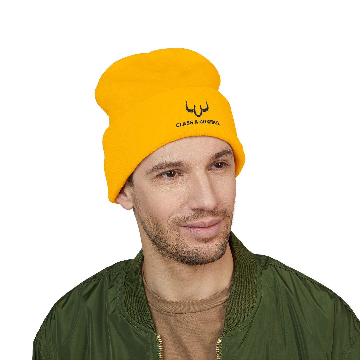 Classic Cuffed Beanie — "Class A Cowboy" Embroidered Western Knit Hat