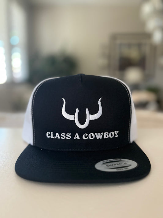 Class A Cowboy Black/white Trucker hat